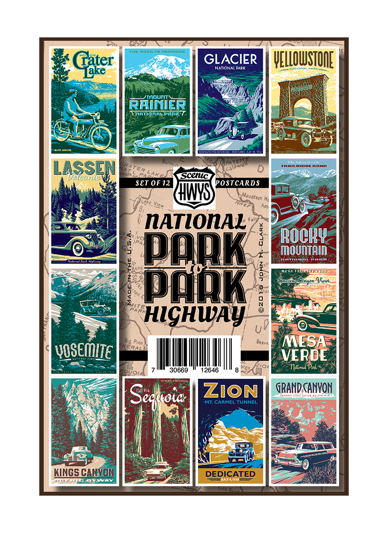 NPPHpcsetborder Twelve vintage-style illustrations of Western United States National Parks