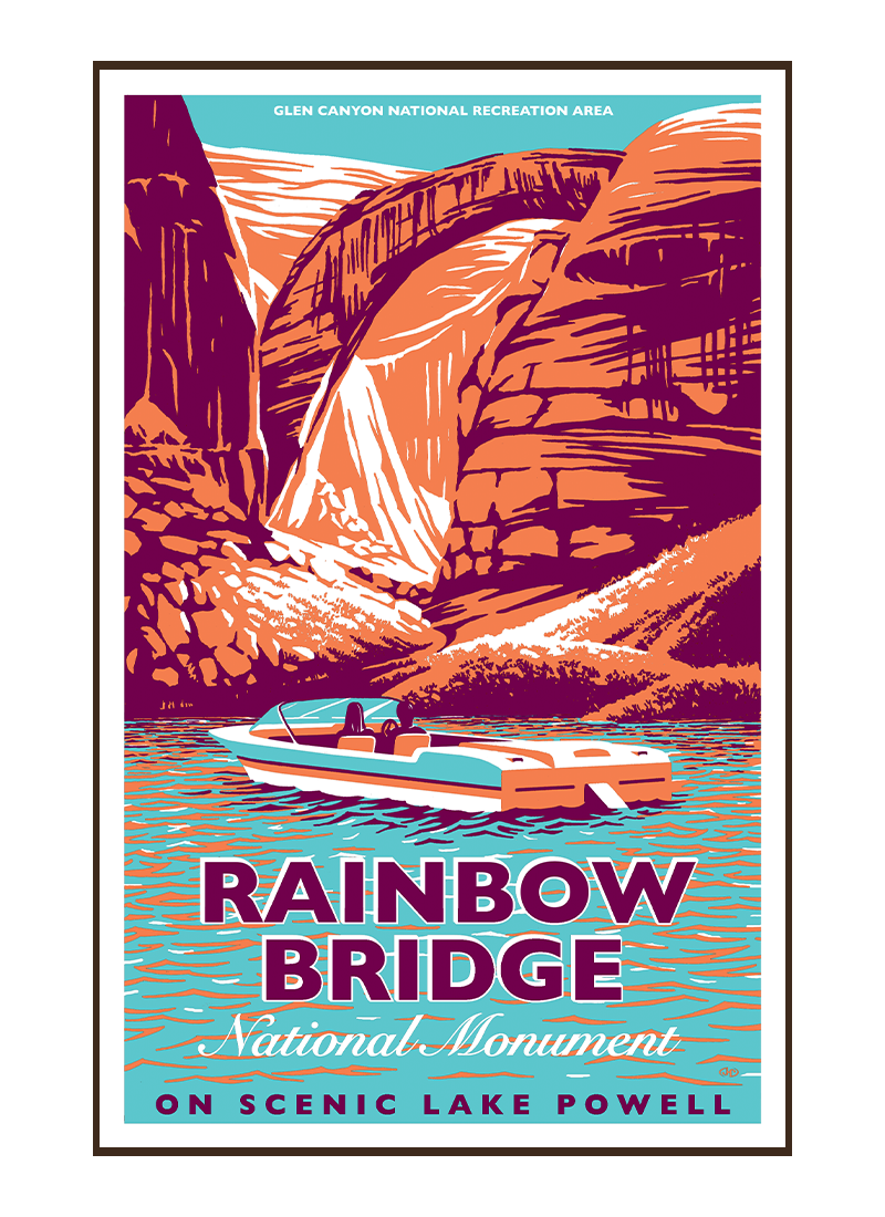 RBNMposterborder Vintage illustration of boat near Rainbow Bridge National Monument