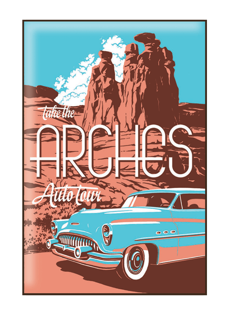 arches-national-park-magnet-border Illustration of vintage car at Arches National Park