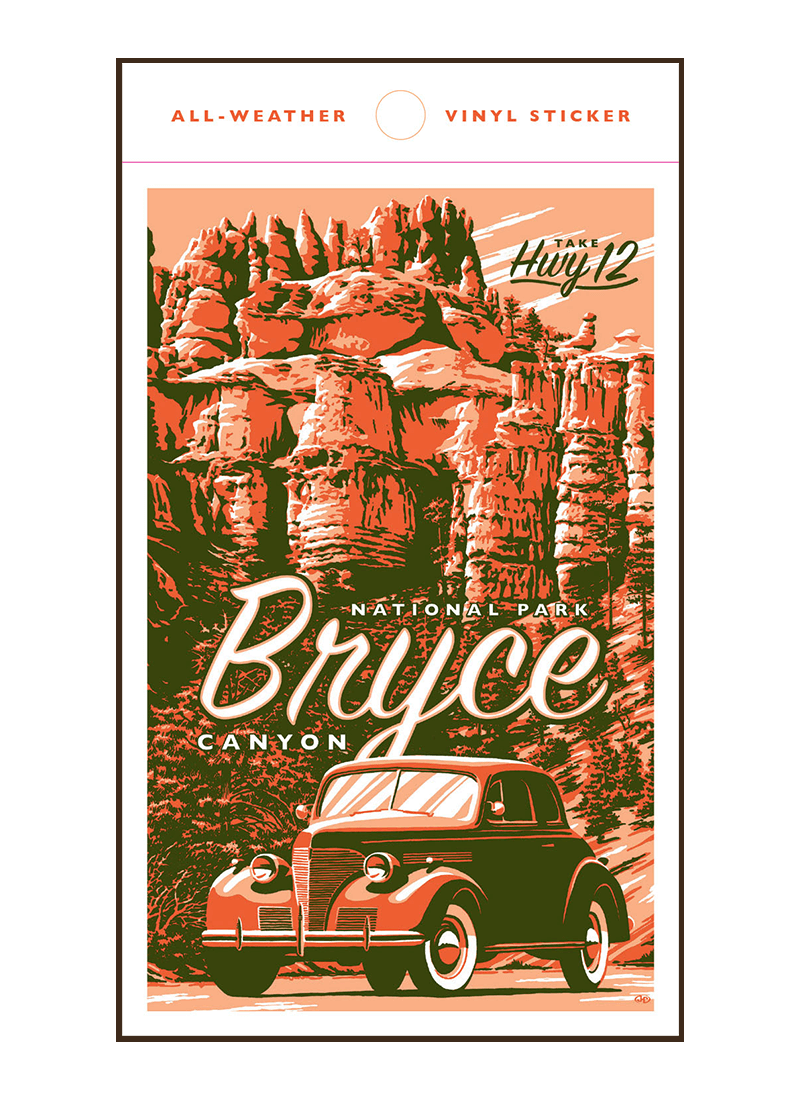 bryce-canyon-national-park-sticker-border Illustration of vintage car at Bryce Canyon National Park