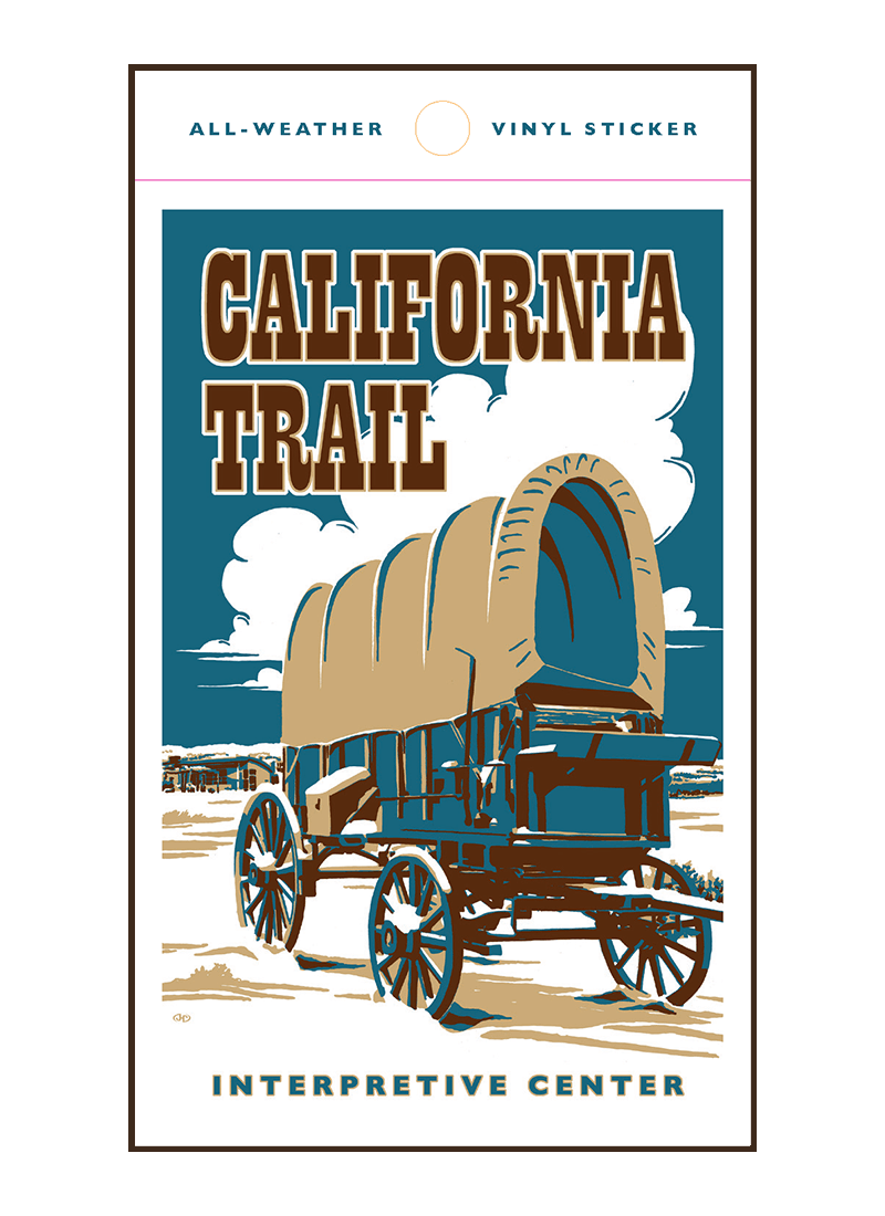 california-trail-interpretive-center-sticker-border Vintage-style illustration of covered wagon at California Trail Interpretive Center