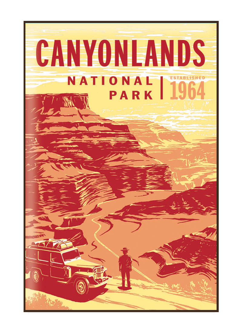 canyonlands-national-park-magnet-border Illustration of vintage car at Canyonlands National Park