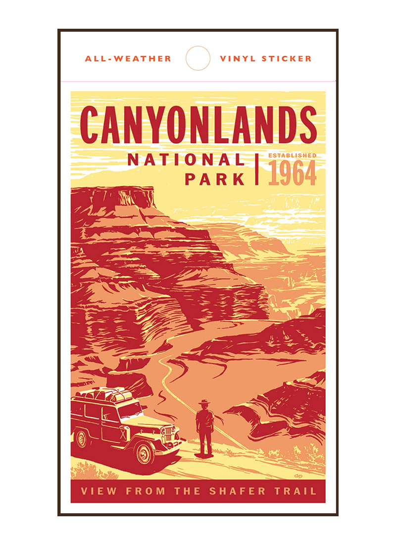 canyonlands-national-park-sticker-border Illustration of vintage car at Canyonlands National Park