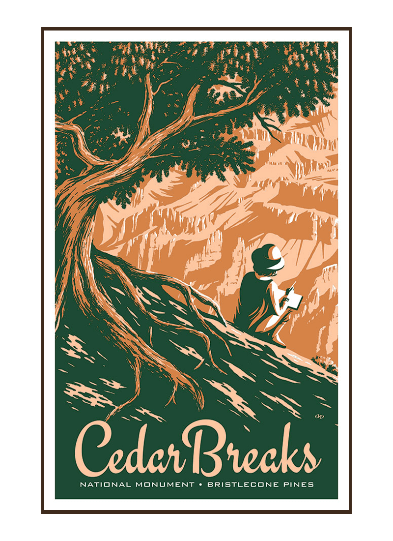 cedar-breaks-national-monument-poster-border Illustration of tourist at Cedar Breaks National Monument