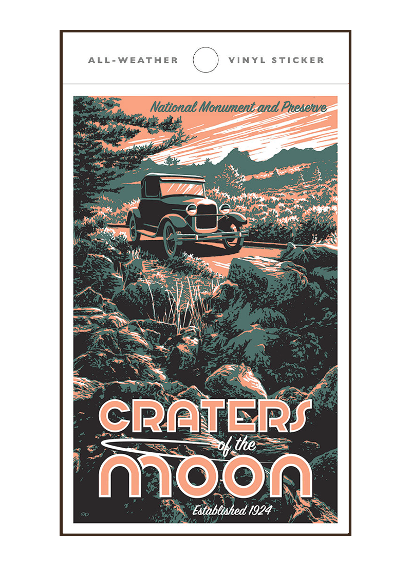 craters-of-the-moon-sticker-border Illustration of vintage car at Craters of the Moon National Monument
