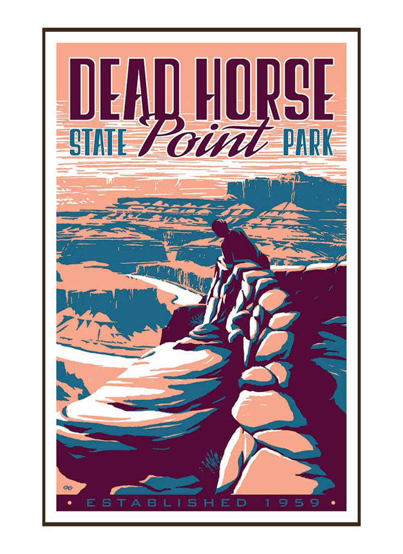 dead-horse-point-state-park-poster-border Illustration of tourist at Dead Horse State Park