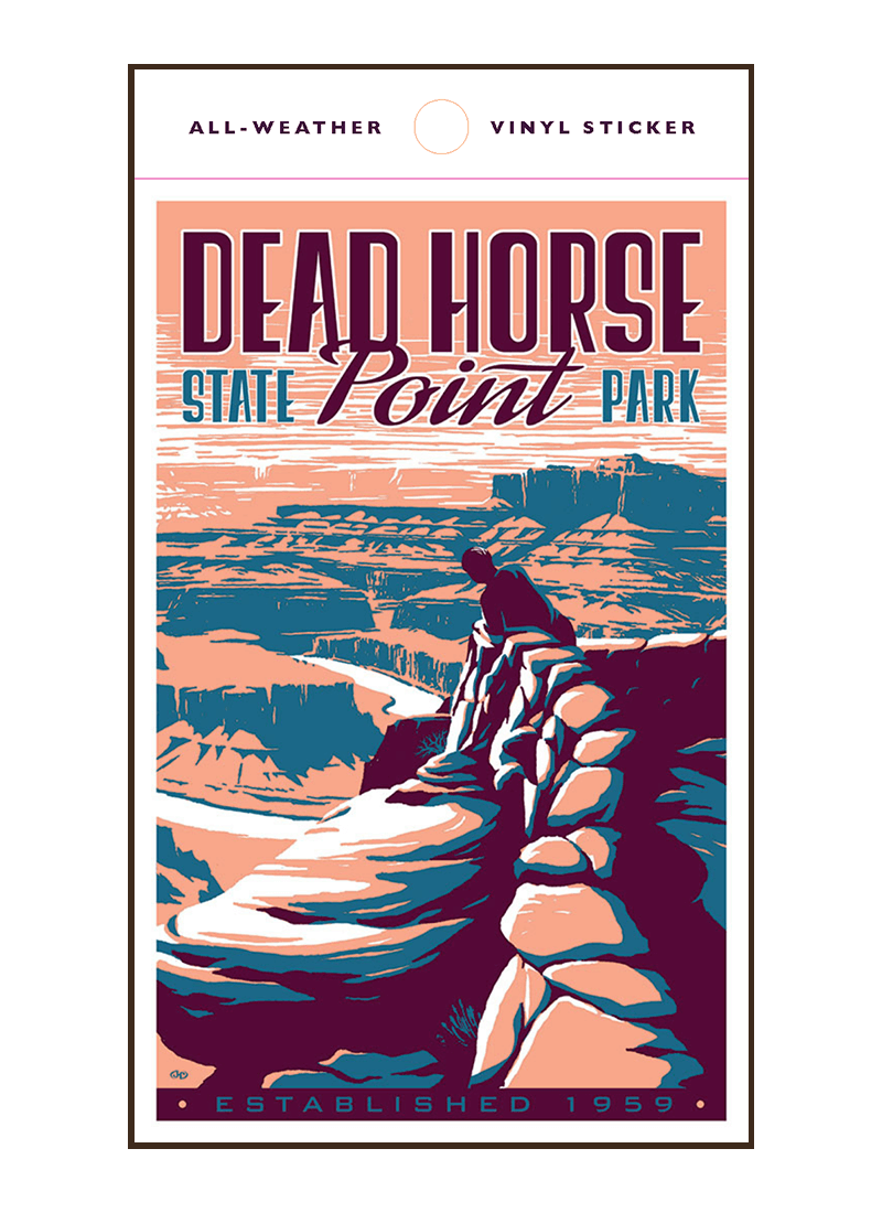 dead-horse-point-state-park-sticker-border Illustration of tourist at Dead Horse State Park