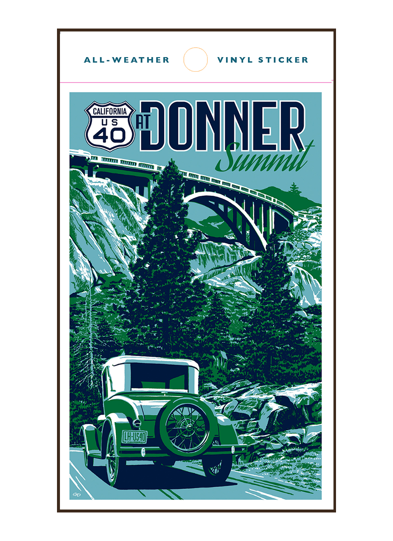 donner-memorial-state-park-sticker-border Illustration of vintage car at Donner Memorial State Park