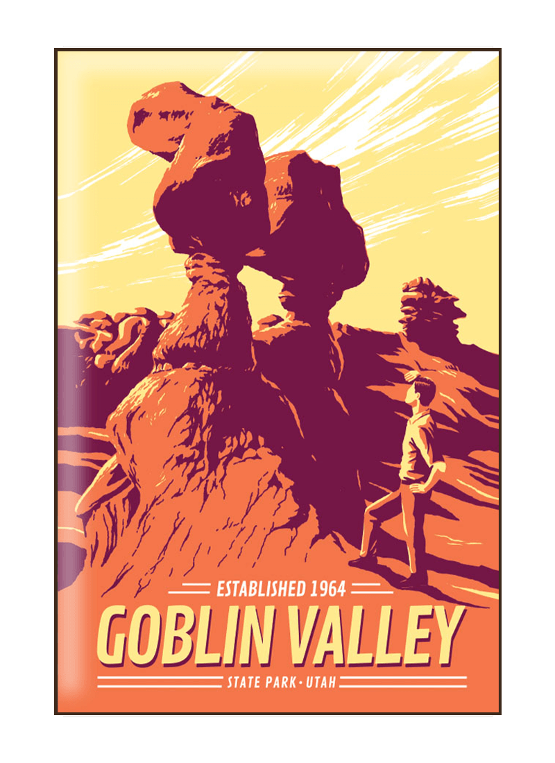 goblin-valley-state-park-magnet-border Illustration of tourist at Goblin Valley State Park