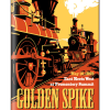 Vintage-style illustration of trains at Golden Spike National Historical Park
