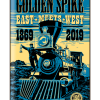 Vintage-style illustration of train at Golden Spike National Historical Park