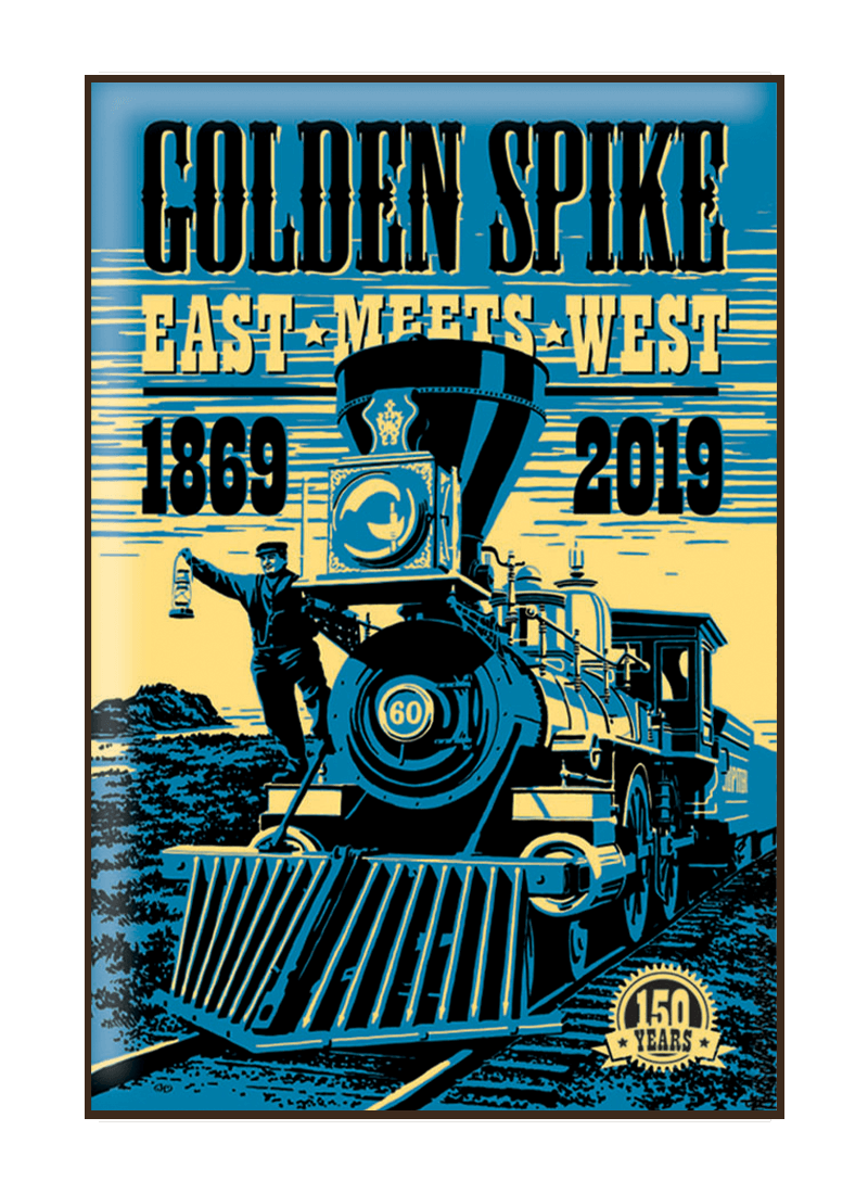 golden-spike-train-magnet-border Vintage-style illustration of train at Golden Spike National Historical Park