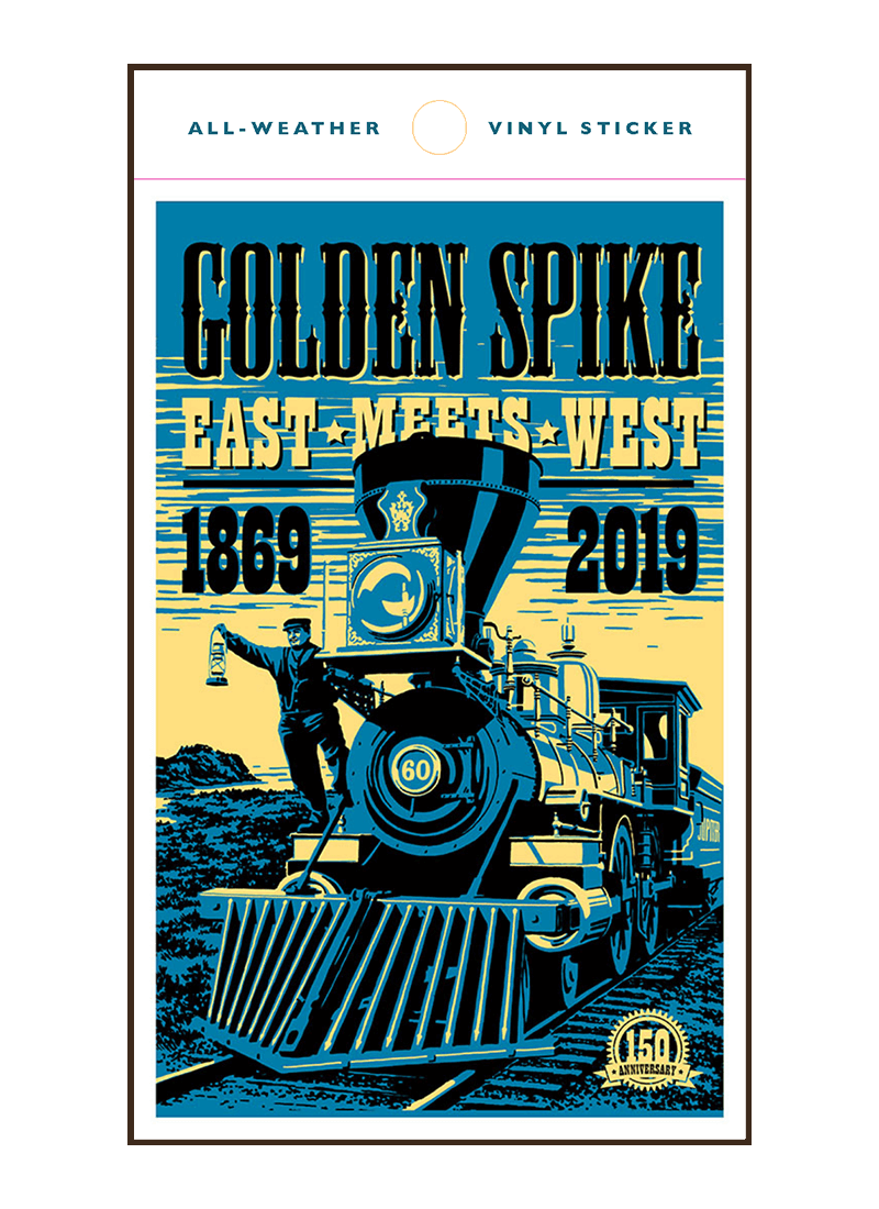 golden-spike-train-sticker-border Vintage-style illustration of train at Golden Spike National Historical Park