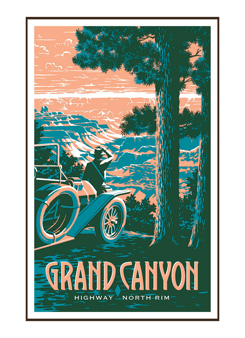 grand-canyon-national-park-north-poster-border Illustration of vintage car at Grand Canyon National Park