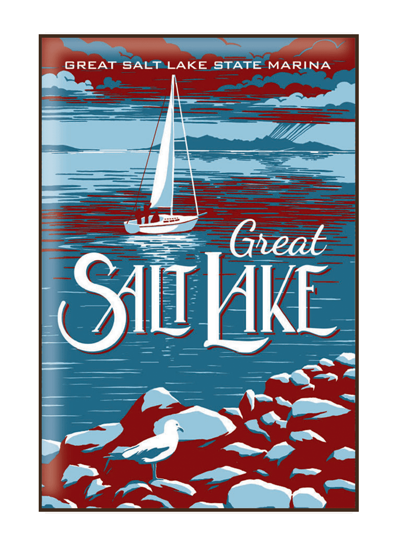 great-salt-lake-magnet-border Vintage-style illustration of sail boat at the Great Salt Lake