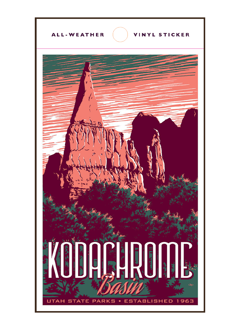 kodacrhome-basin-parade-sticker-border Vintage-style illustration of Kodachrome Basin State Park
