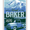 Illustration of vintage car driving by Mount Baker
