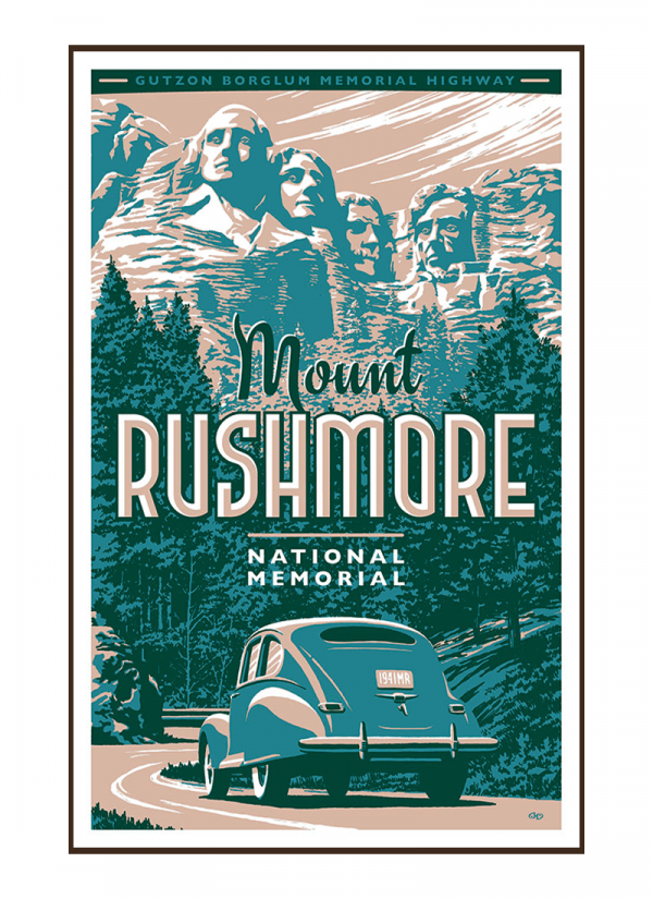Illustration of vintage car at Mount Rushmore National Memorial