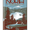 Illustration of vintage car at Diablo Lake in North Cascades National Park