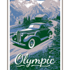 Illustration of vintage car at Hurricane Ridge in Olympic National Park