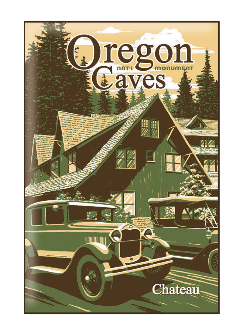 oregon-caves-national-monument-magnet-border Illustration of vintage car at Oregon Caves National Monument