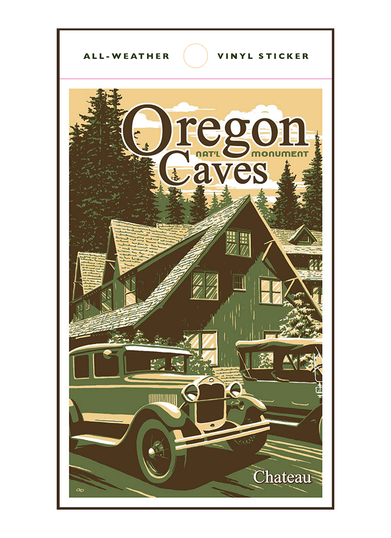 oregon-caves-national-monument-sticker-border Illustration of vintage car at Oregon Caves National Monument