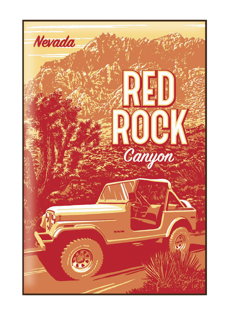red-rock-canyon-magnet-border Illustration of jeep at Red Rock Canyon Nevada