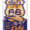 Illustration of vintage car driving on Route 66