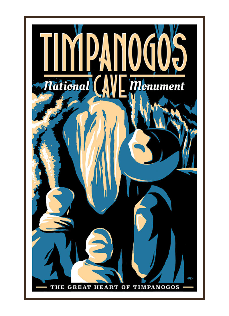 timpanogos-national-monument-poater-border Vintage-style illustration of tourists at Timpanogos Cave National Monument