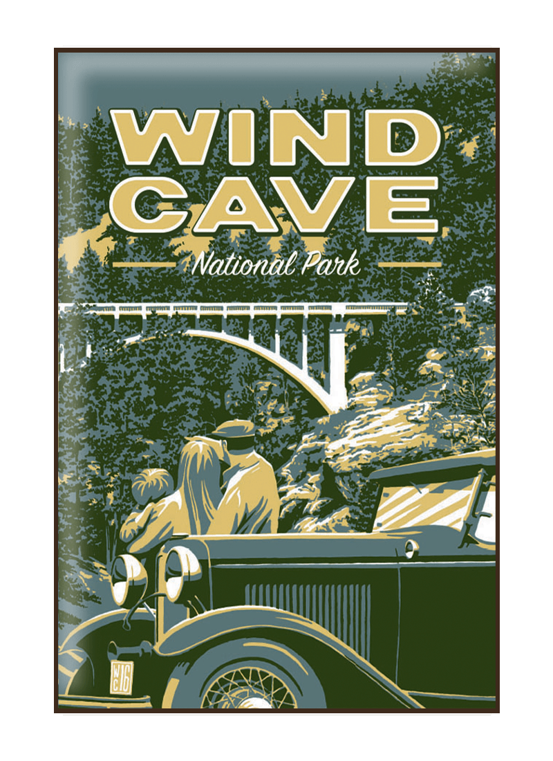 wind-cave-national-park-magnet-border Illustration of vintage car and family at Wind Cave National Park