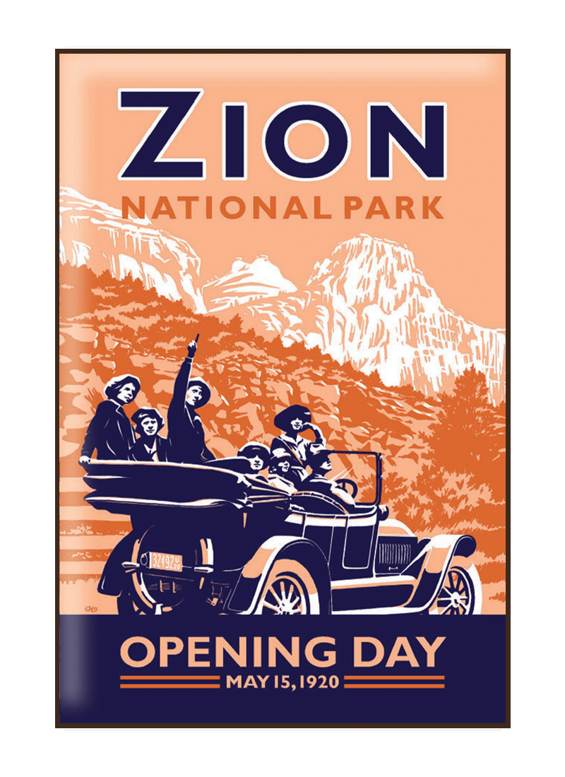 zion-national-park-magnet-border Illustration of vintage car at Zion National Park